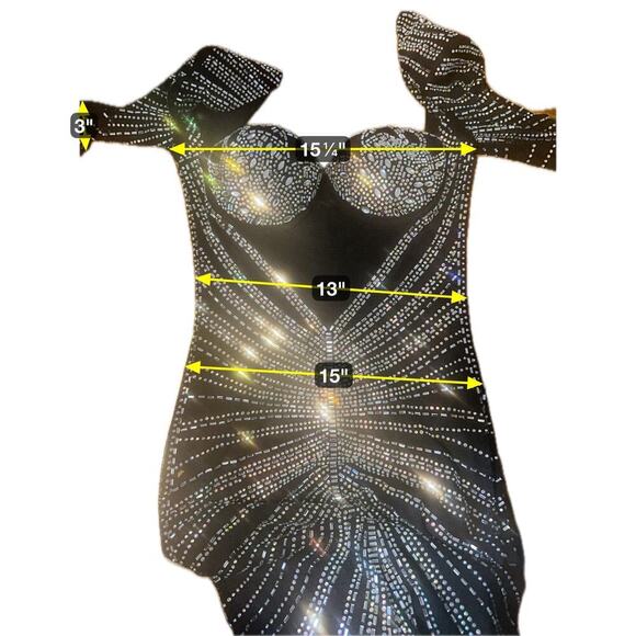 Banful Women's Long Sleeve Rhinestones Mesh Bodycon Sexy club Party Prom Dress. - Picture 7 of 7